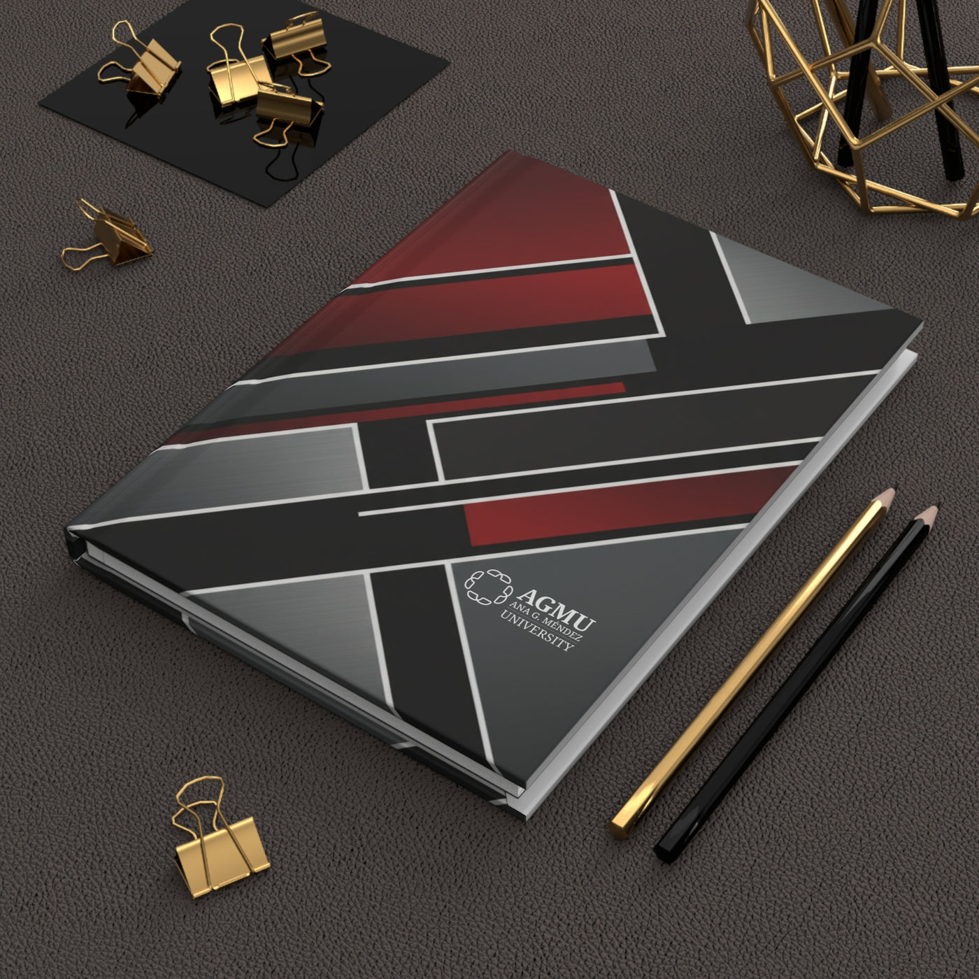 Stylish Hardcover Journal, Modern Design Notebook for Students, Gifts for Graduation, Academic Planner, Red & Gray Journal